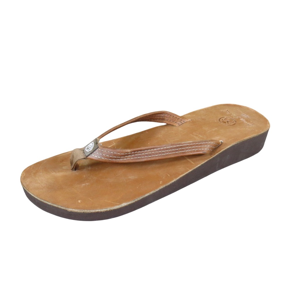 Ocean Minded Womens Platform Flip Flop Sandals Size 10 Beach Brown Leather